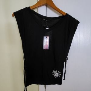 NWT Delicious Black Sleeveless Top With RC Logo Sz M